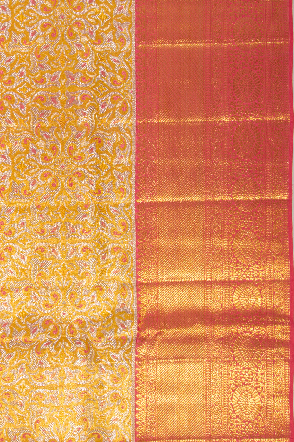 Kanchipuram Silk Tissue Brocade Yellow Saree
