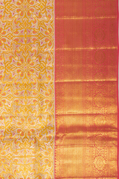 Kanchipuram Silk Tissue Brocade Yellow Saree