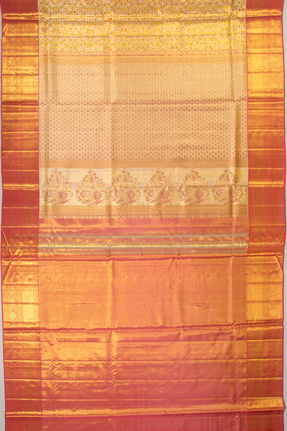 Kanchipuram Silk Tissue Brocade Yellow Saree