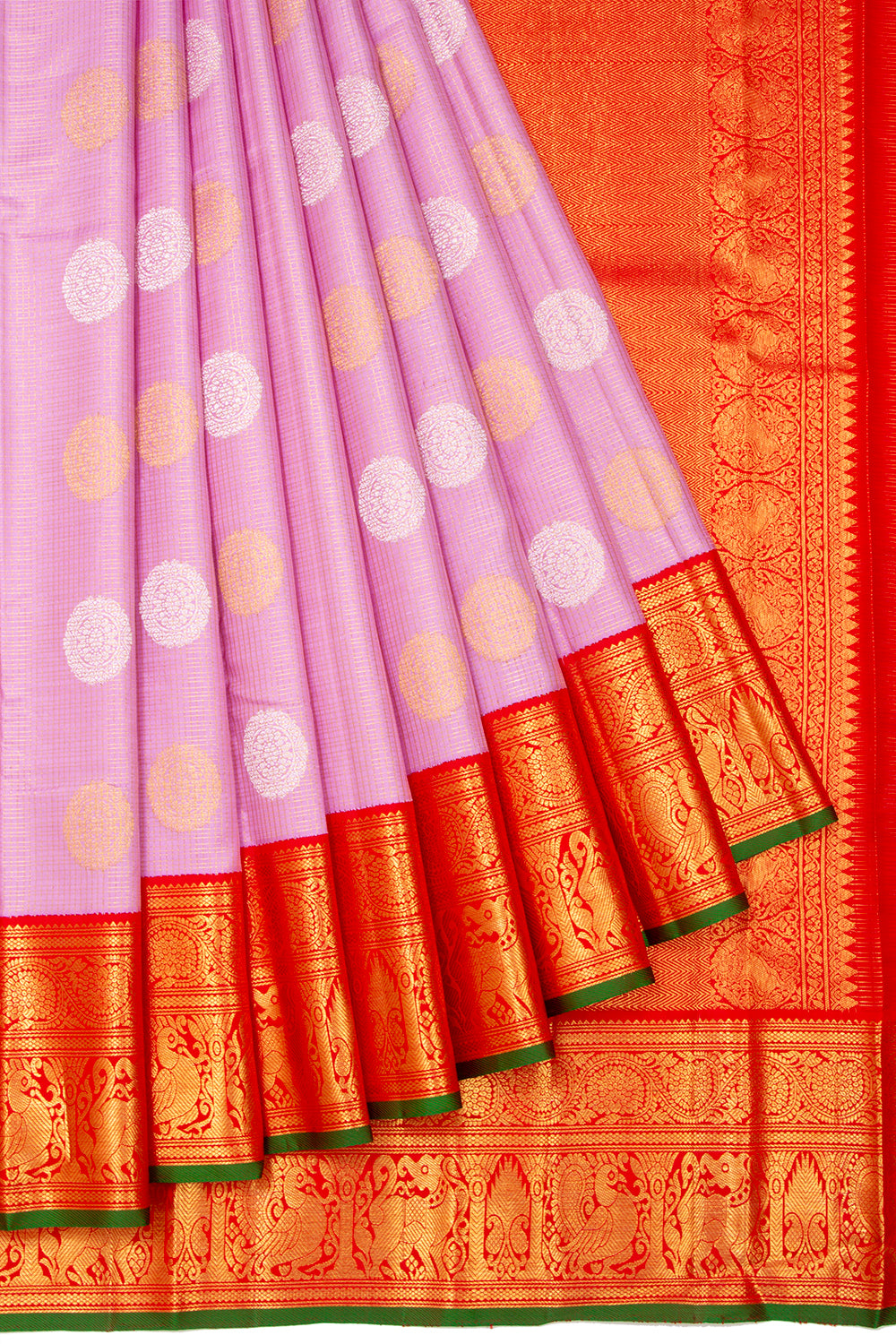 Kanchipuram Silk Checks And Butta Lavender Saree