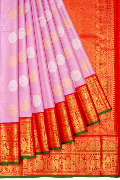 Kanchipuram Silk Checks And Butta Lavender Saree