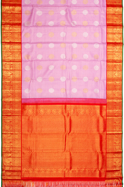 Kanchipuram Silk Checks And Butta Lavender Saree