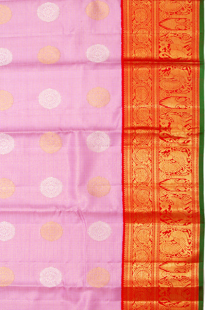 Kanchipuram Silk Checks And Butta Lavender Saree