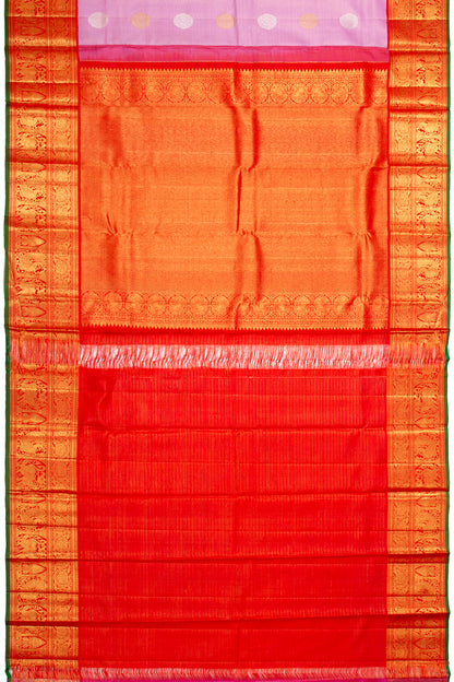 Kanchipuram Silk Checks And Butta Lavender Saree