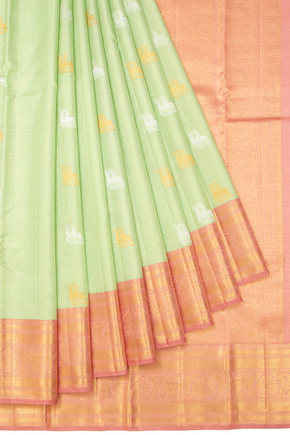 Kanchipuram Silk Checks And Butta Pastel Green Saree
