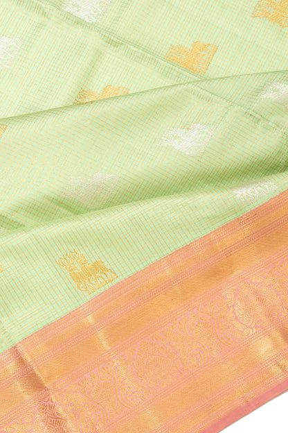 Kanchipuram Silk Checks And Butta Pastel Green Saree