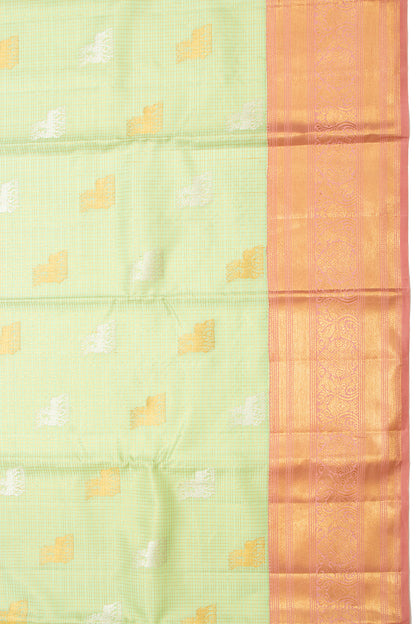 Kanchipuram Silk Checks And Butta Pastel Green Saree
