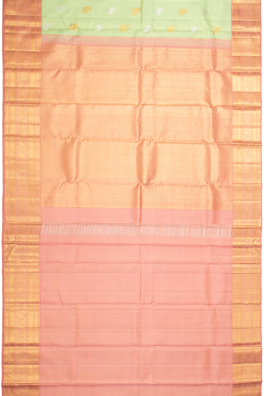 Kanchipuram Silk Checks And Butta Pastel Green Saree