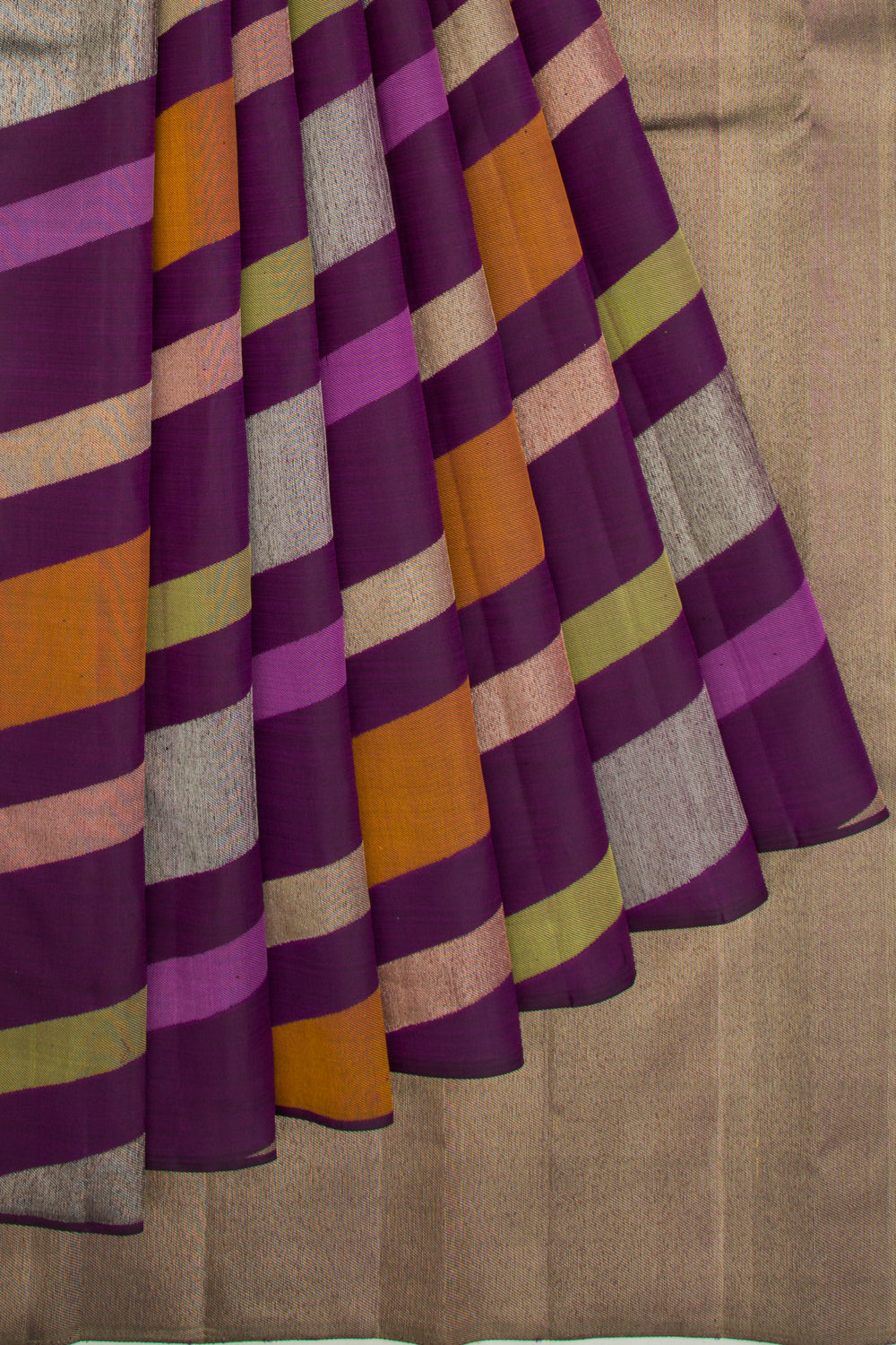 Kanchipuram Silk Diagonal Lines Purple Saree