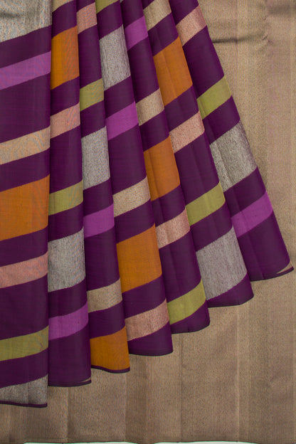 Kanchipuram Silk Diagonal Lines Purple Saree