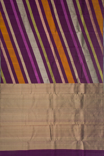 Kanchipuram Silk Diagonal Lines Purple Saree
