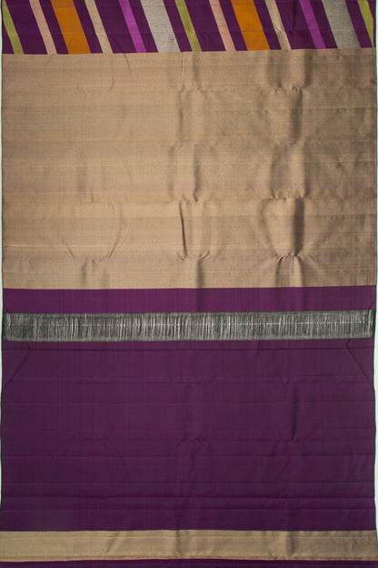 Kanchipuram Silk Diagonal Lines Purple Saree