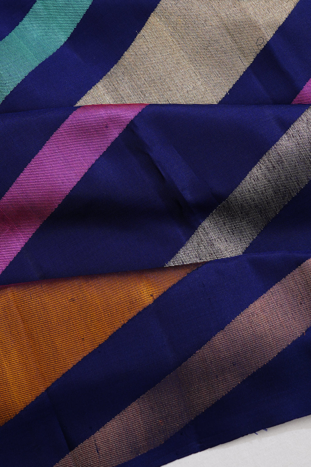 Kanchipuram Silk Diagonal Lines Dark Blue Saree 1213658765