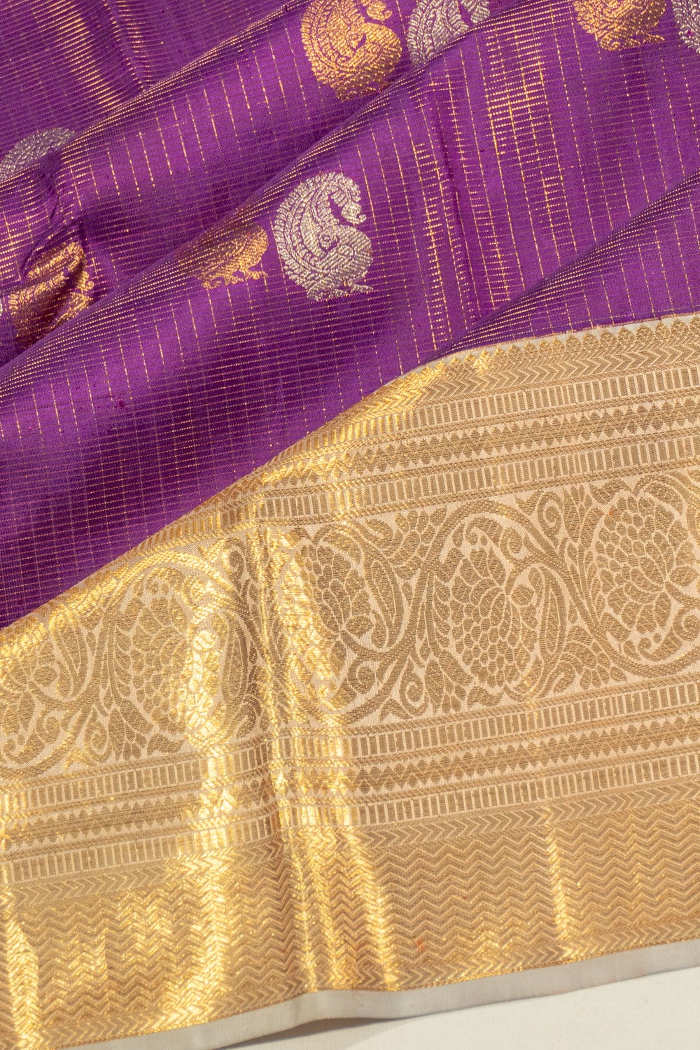Kanchipuram Silk Checks And Butta Purple Saree 1213659488