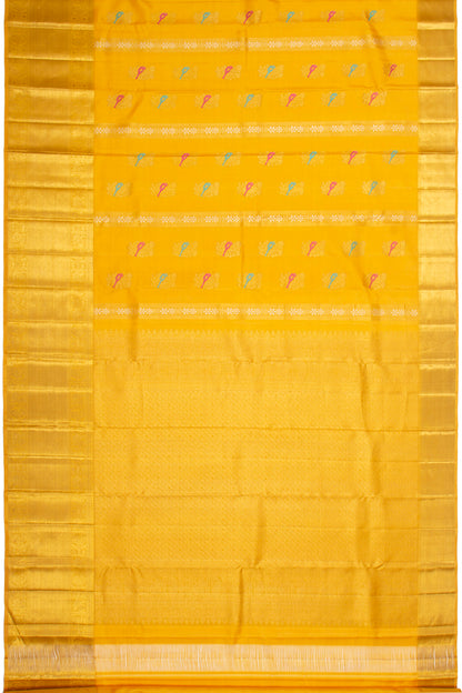 Kanchipuram Silk Vertical Lines And Butta Mustard Yellow Saree
