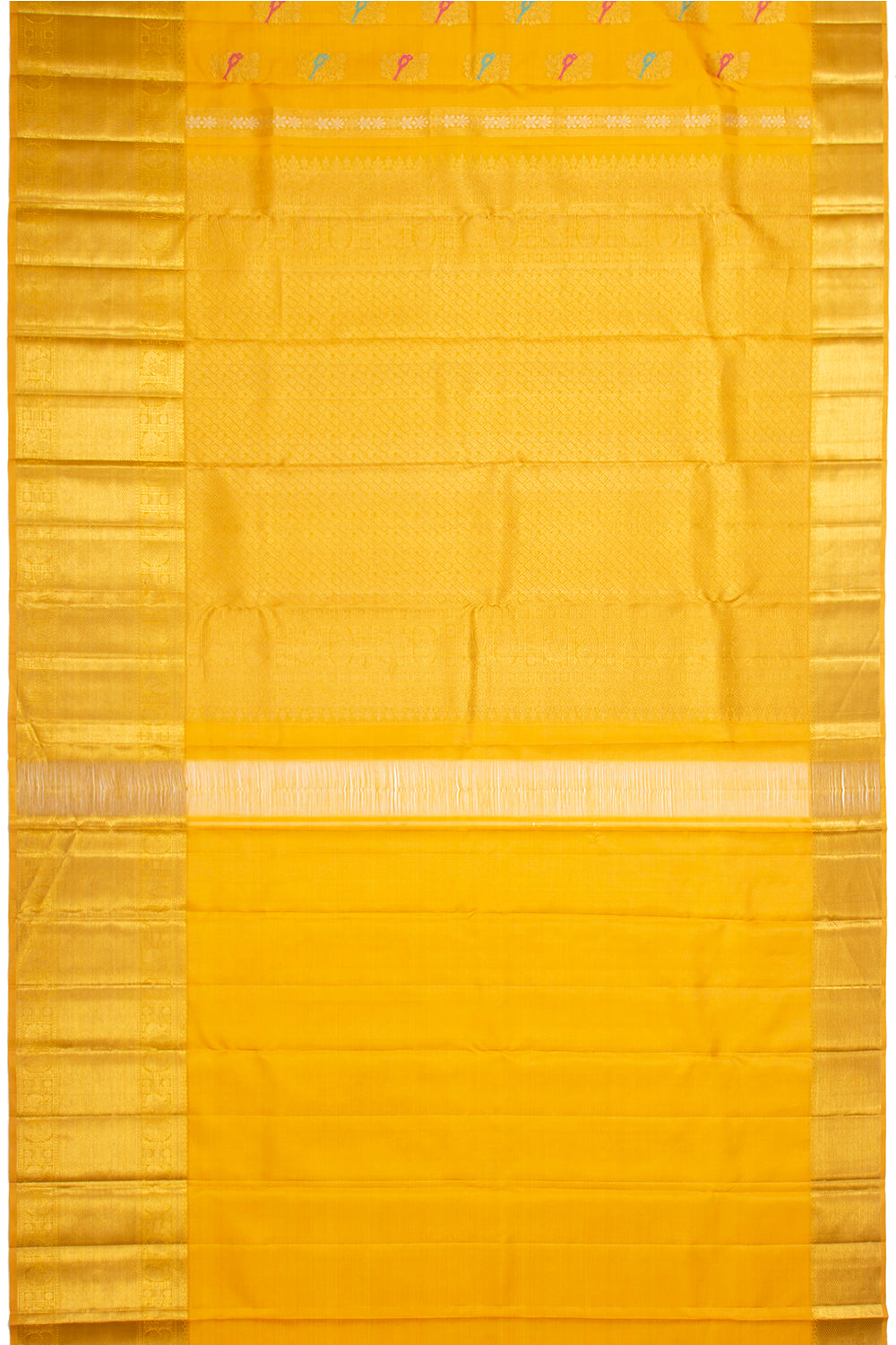Kanchipuram Silk Vertical Lines And Butta Mustard Yellow Saree