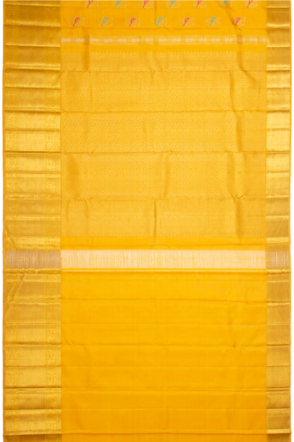 Kanchipuram Silk Vertical Lines And Butta Mustard Yellow Saree