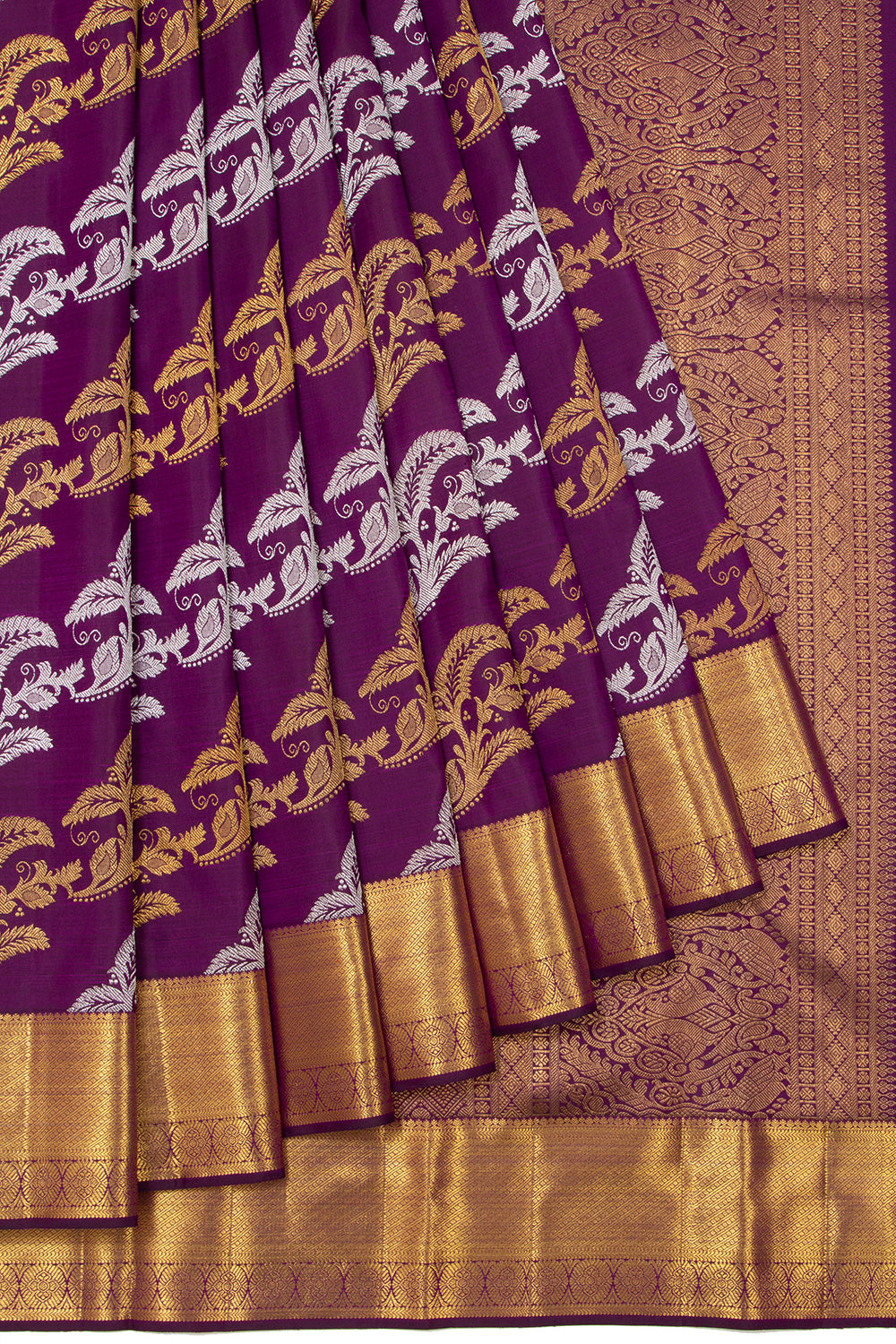 Kanchipuram Silk Lehariya Jaal Purple Saree