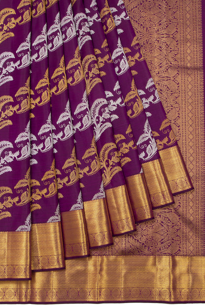 Kanchipuram Silk Lehariya Jaal Purple Saree