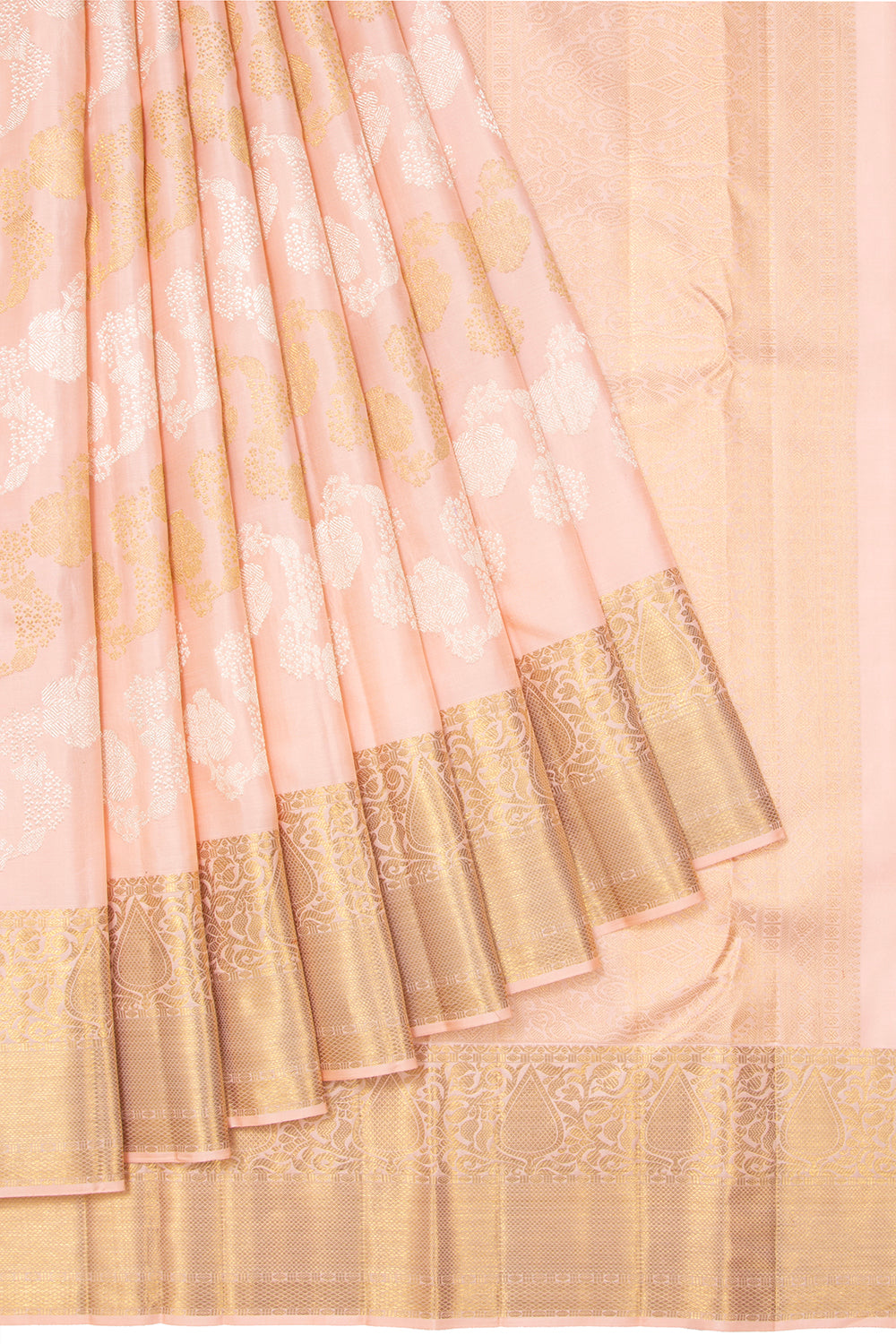 Kanchipuram Silk Lehariya Jaal Peach Saree