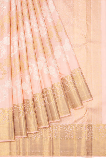 Kanchipuram Silk Lehariya Jaal Peach Saree