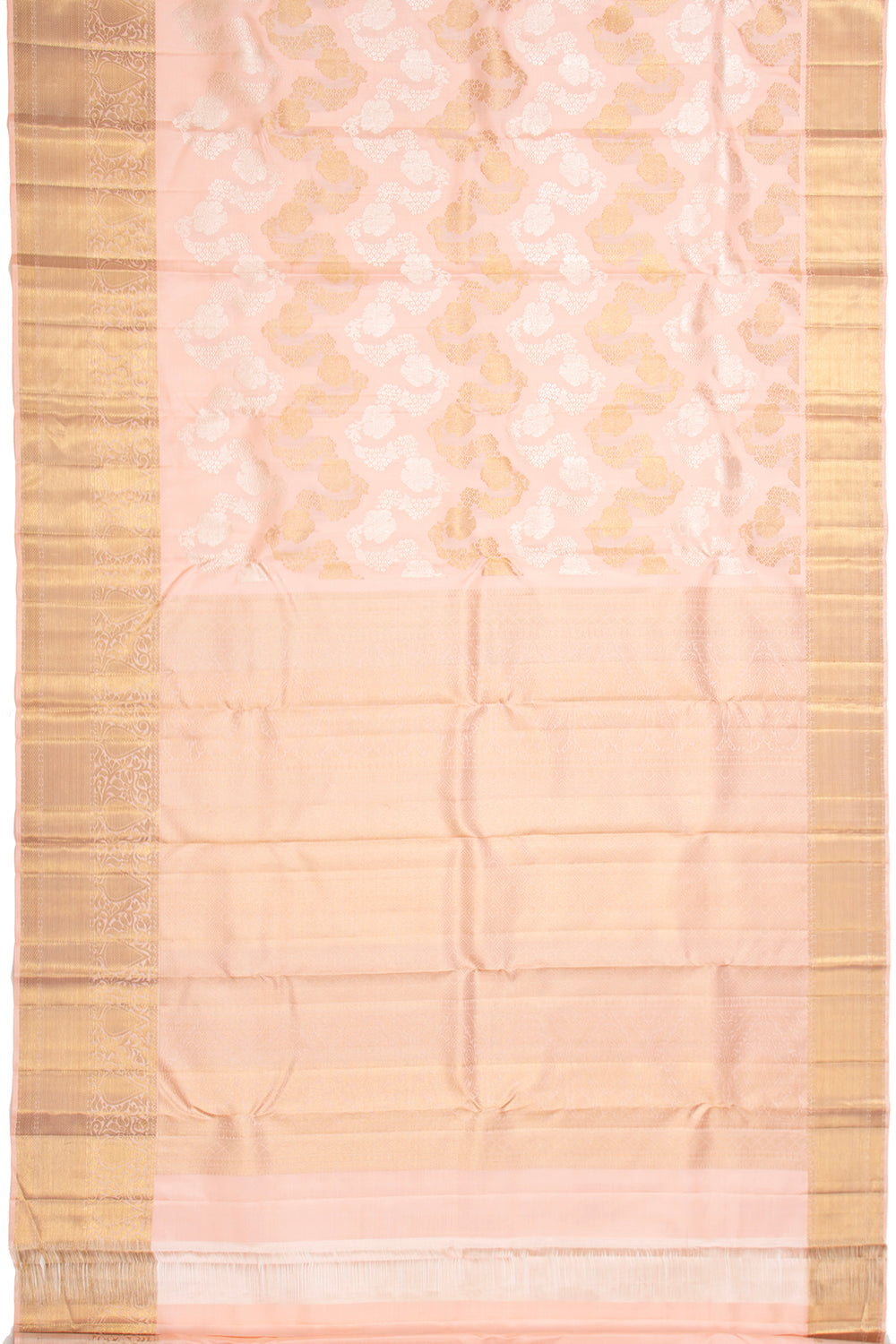 Kanchipuram Silk Lehariya Jaal Peach Saree