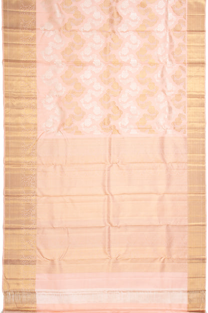 Kanchipuram Silk Lehariya Jaal Peach Saree