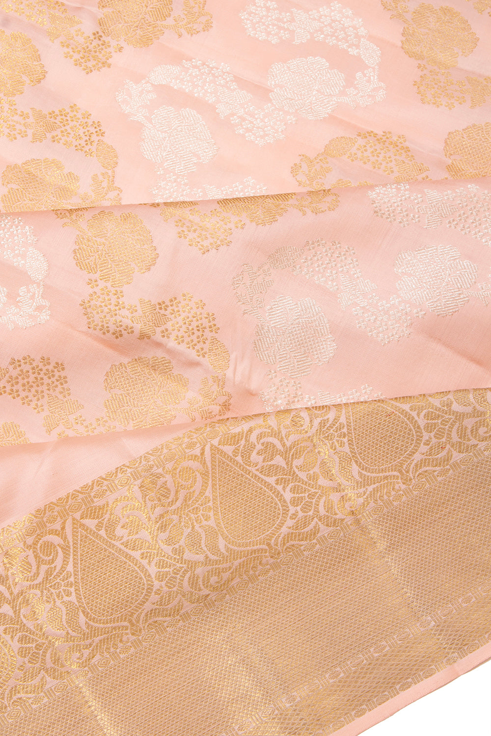 Kanchipuram Silk Lehariya Jaal Peach Saree