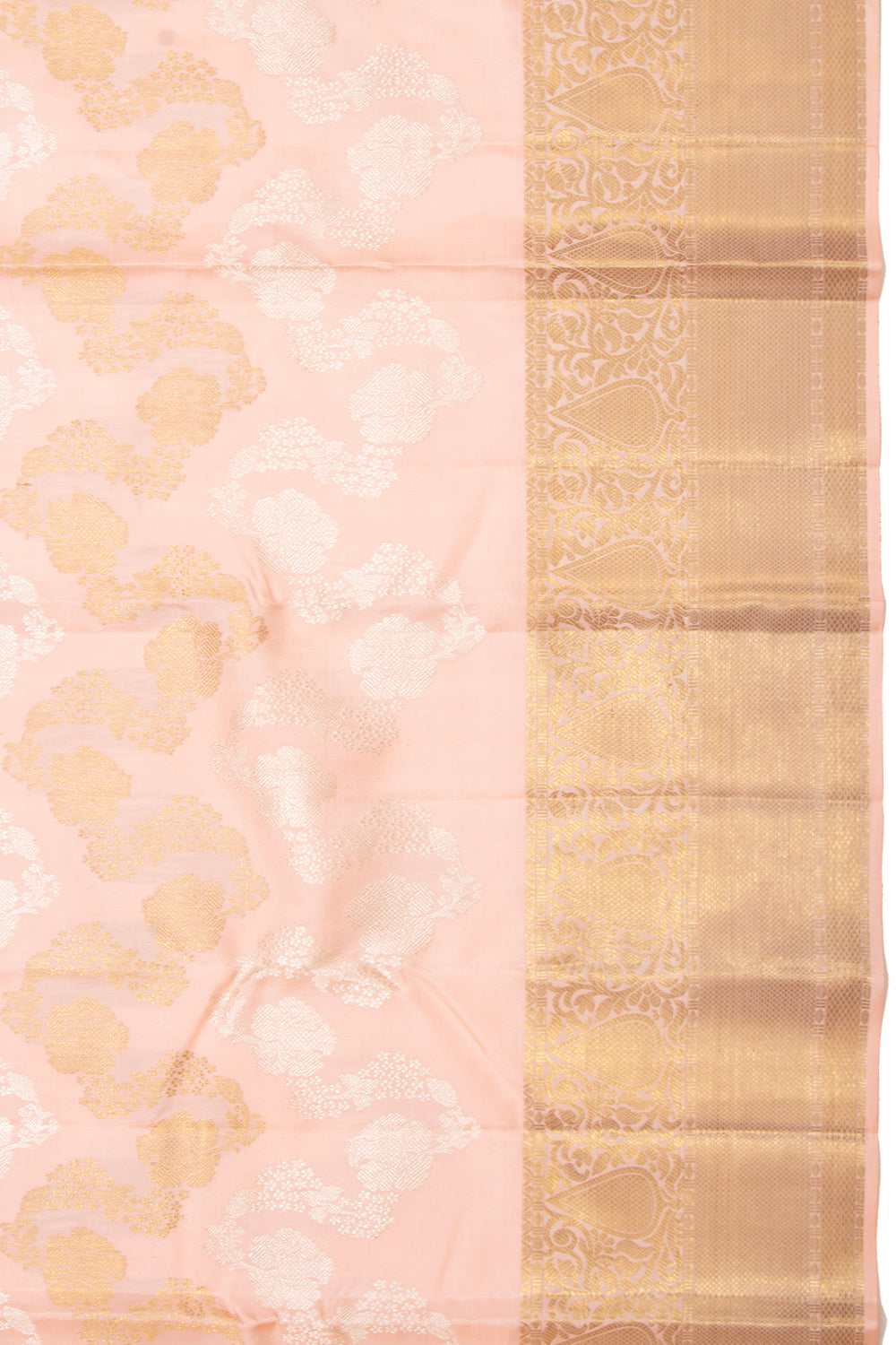 Kanchipuram Silk Lehariya Jaal Peach Saree
