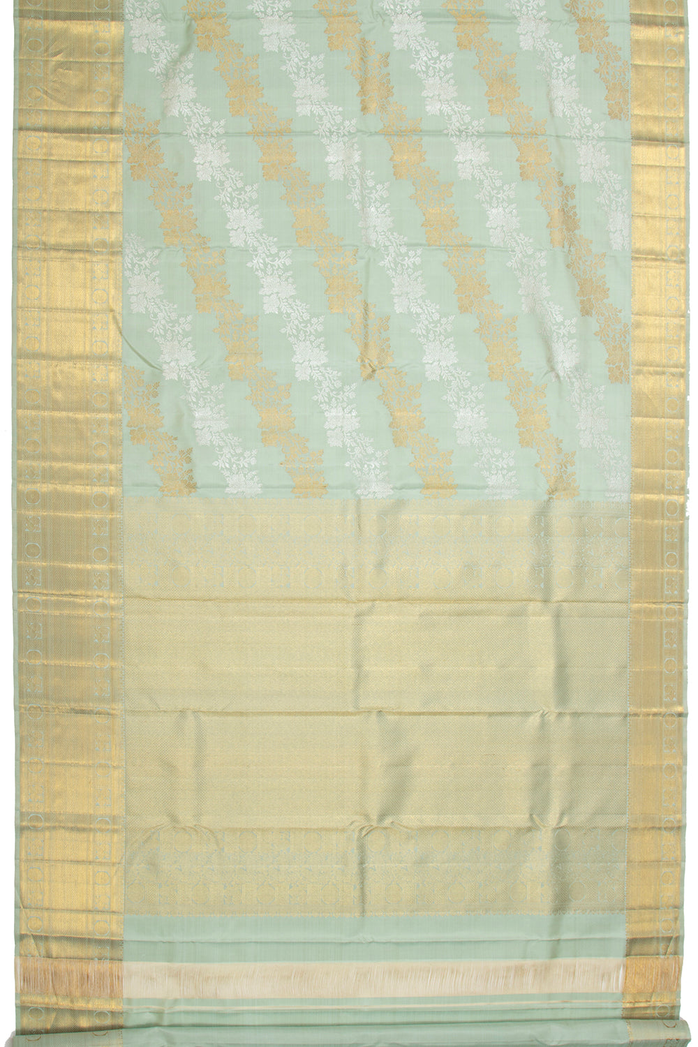 Kanchipuram Silk Lehariya Jaal Sea Blue Saree