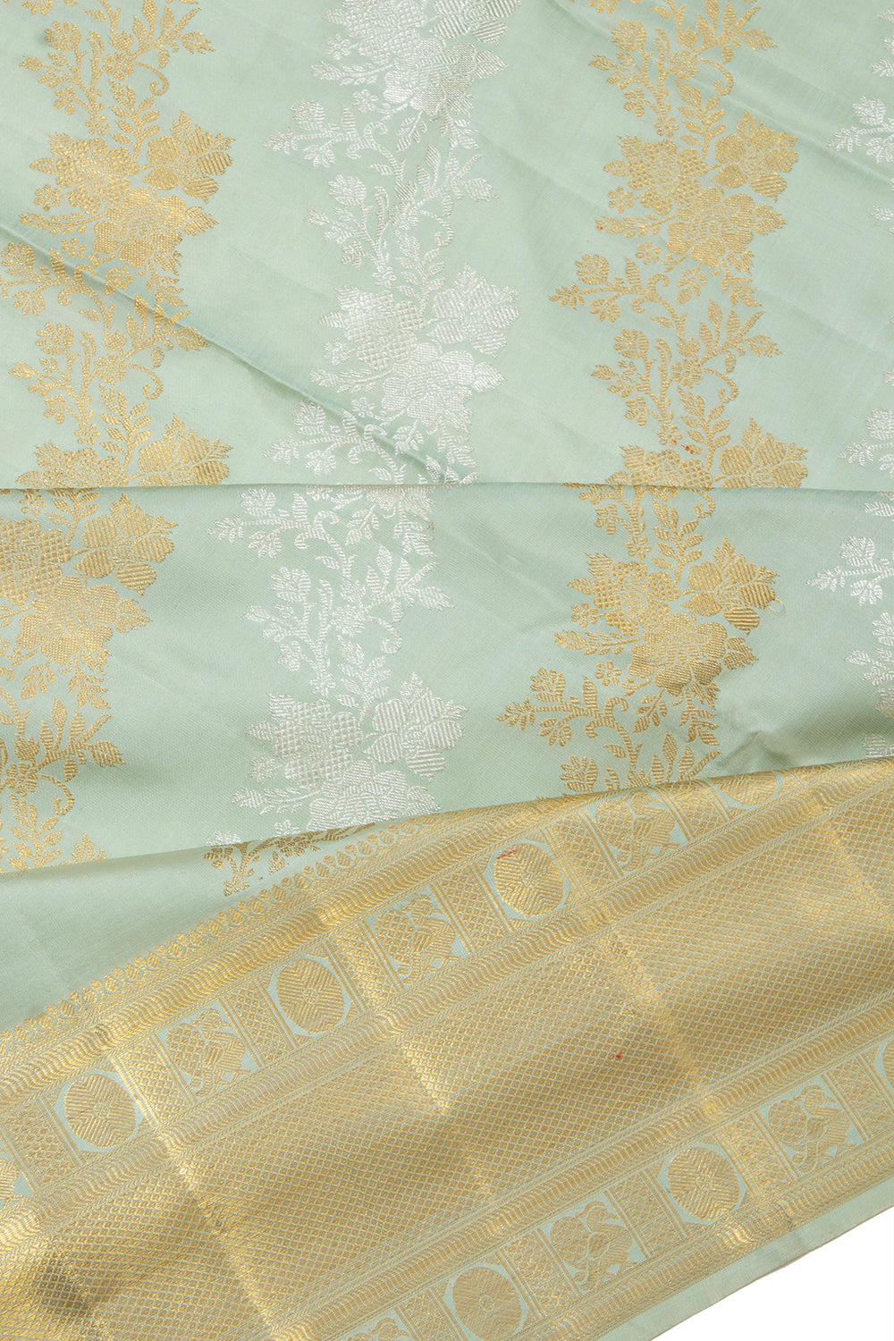 Kanchipuram Silk Lehariya Jaal Sea Blue Saree
