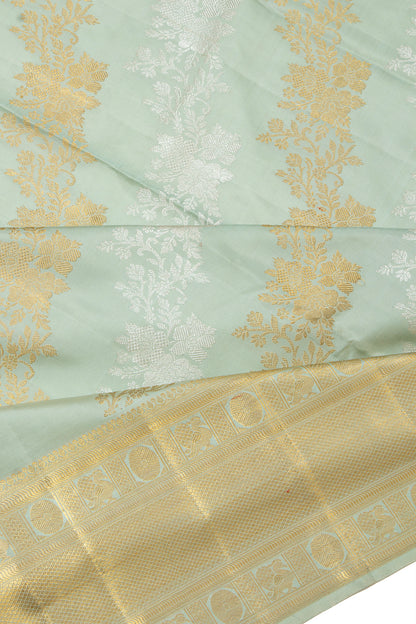Kanchipuram Silk Lehariya Jaal Sea Blue Saree