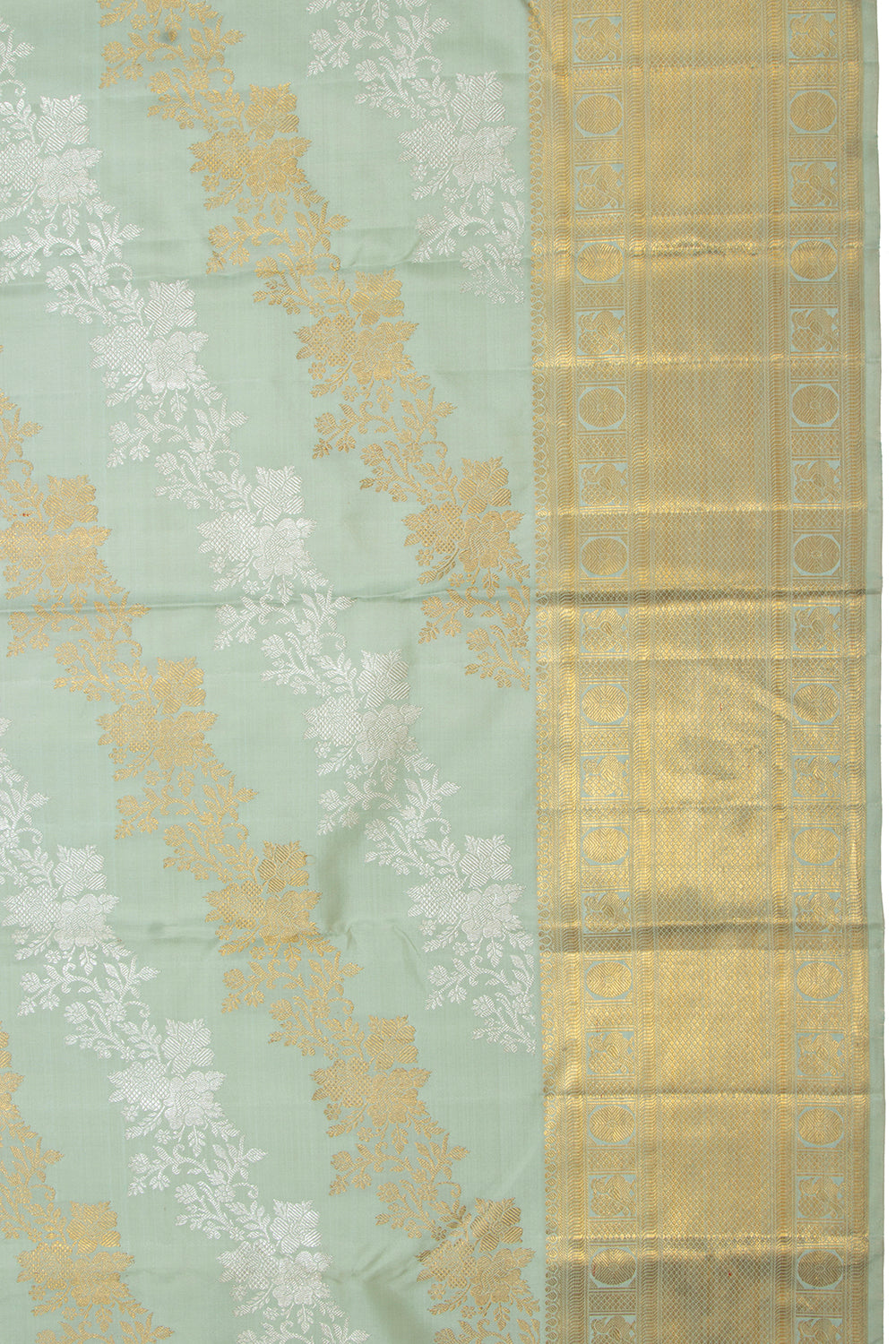 Kanchipuram Silk Lehariya Jaal Sea Blue Saree