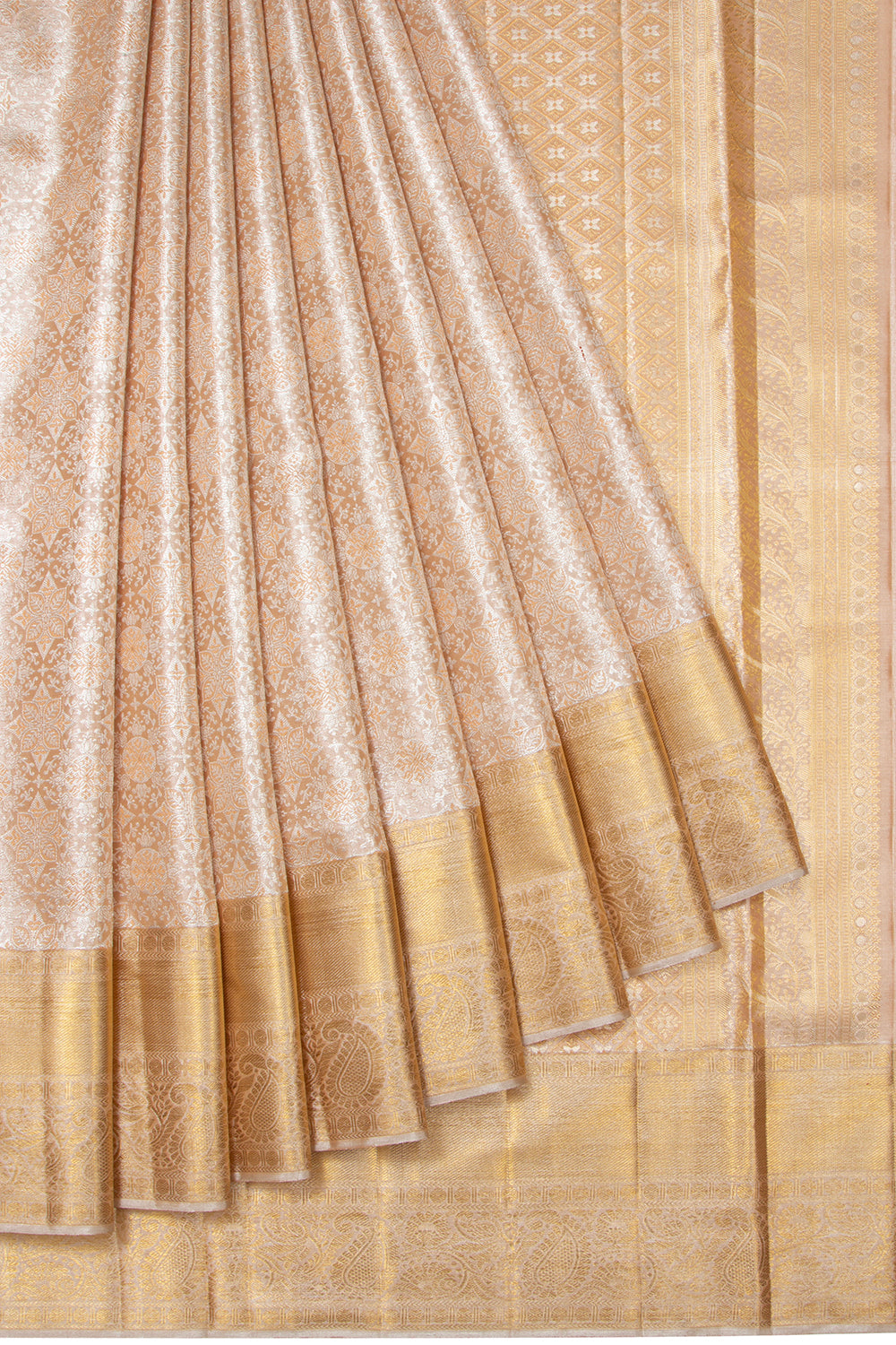 Kanchipuram Silk Tissue Brocade Peach Saree
