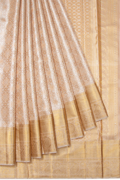 Kanchipuram Silk Tissue Brocade Peach Saree