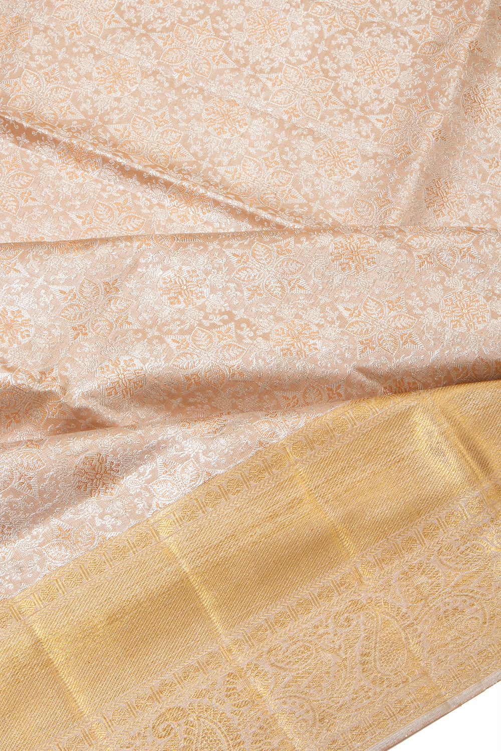 Kanchipuram Silk Tissue Brocade Peach Saree
