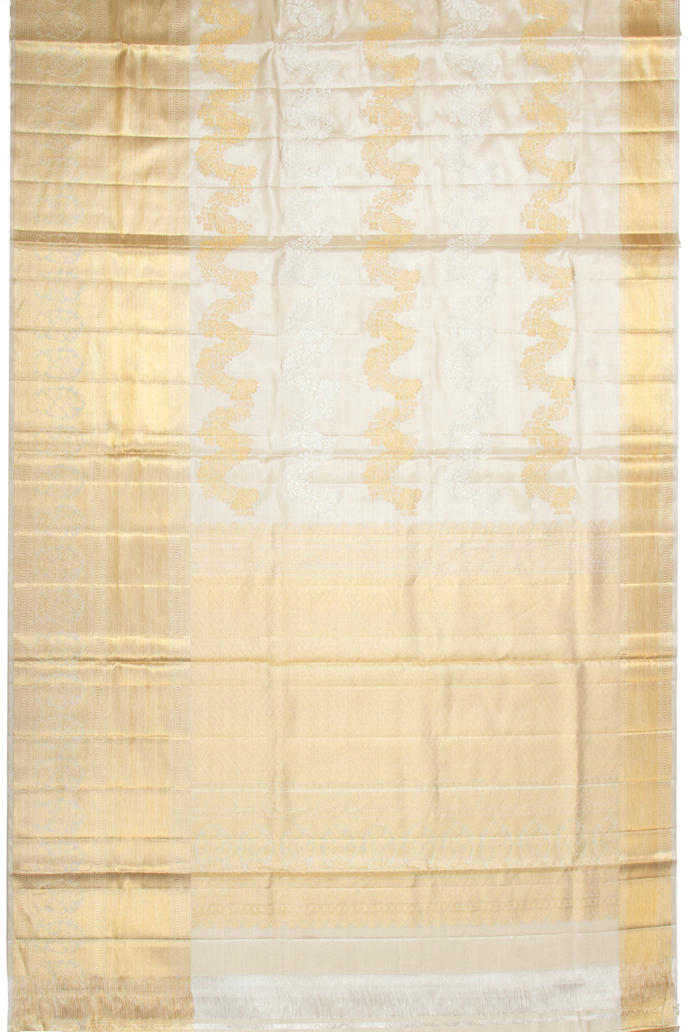 Kanchipuram Silk Tissue Lehariya Jaal White Saree