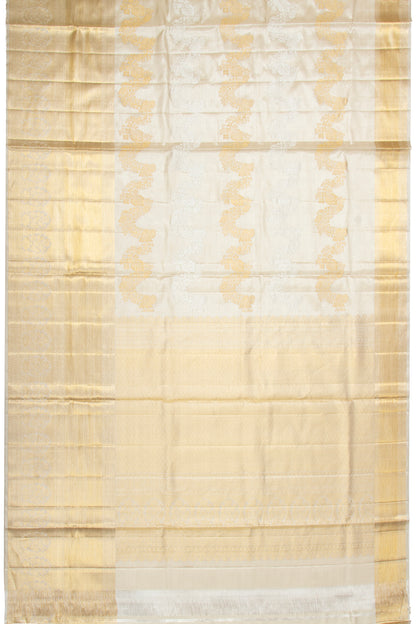 Kanchipuram Silk Tissue Lehariya Jaal White Saree