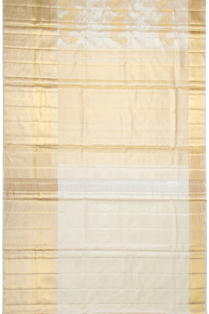 Kanchipuram Silk Tissue Lehariya Jaal White Saree