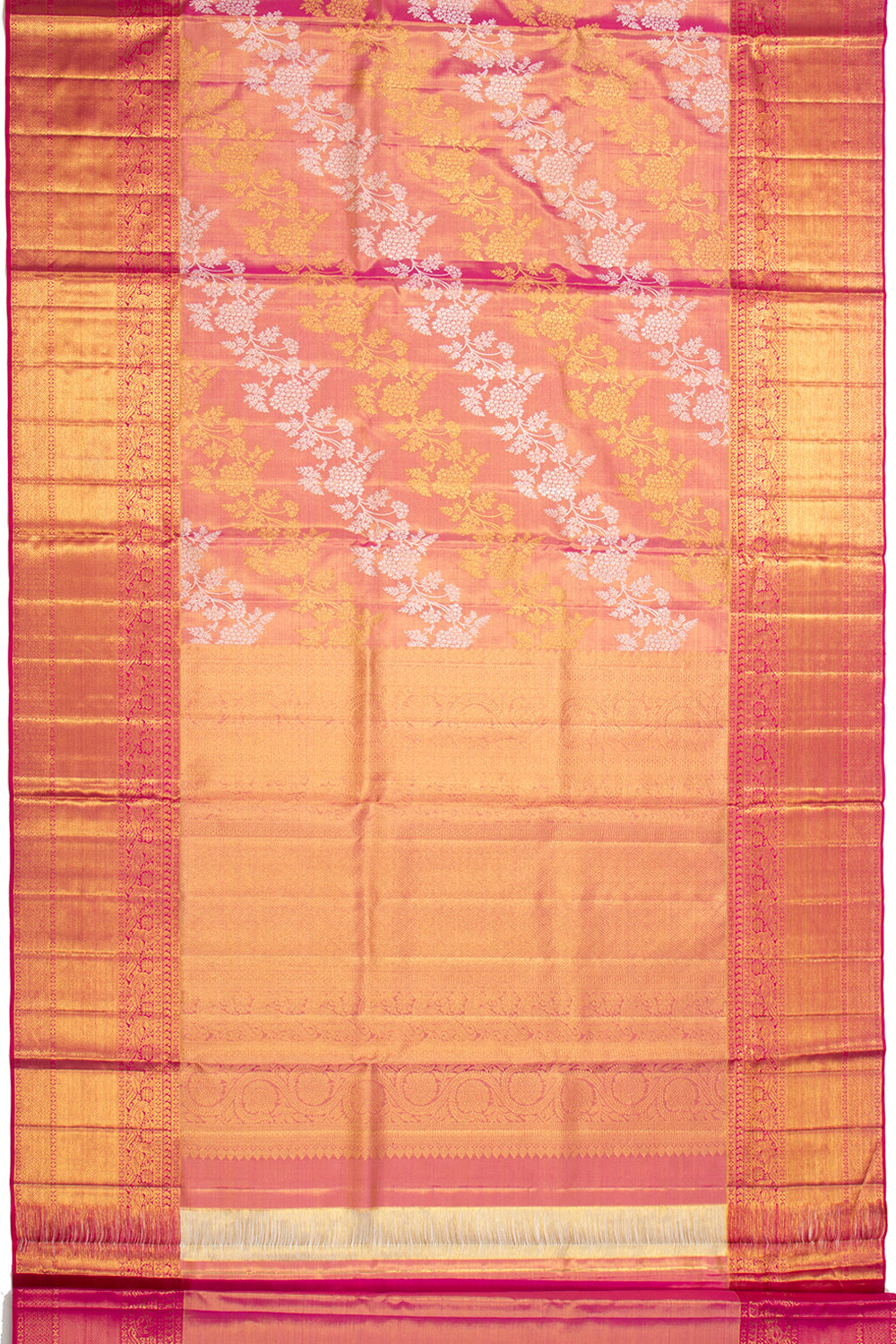 Kanchipuram Silk Tissue Lehariya Jaal Pink Saree