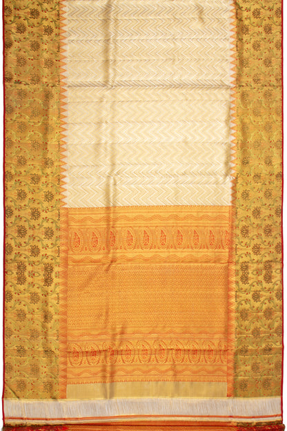 Kanchipuram Silk Tissue Zig Zag Lines Gold Saree