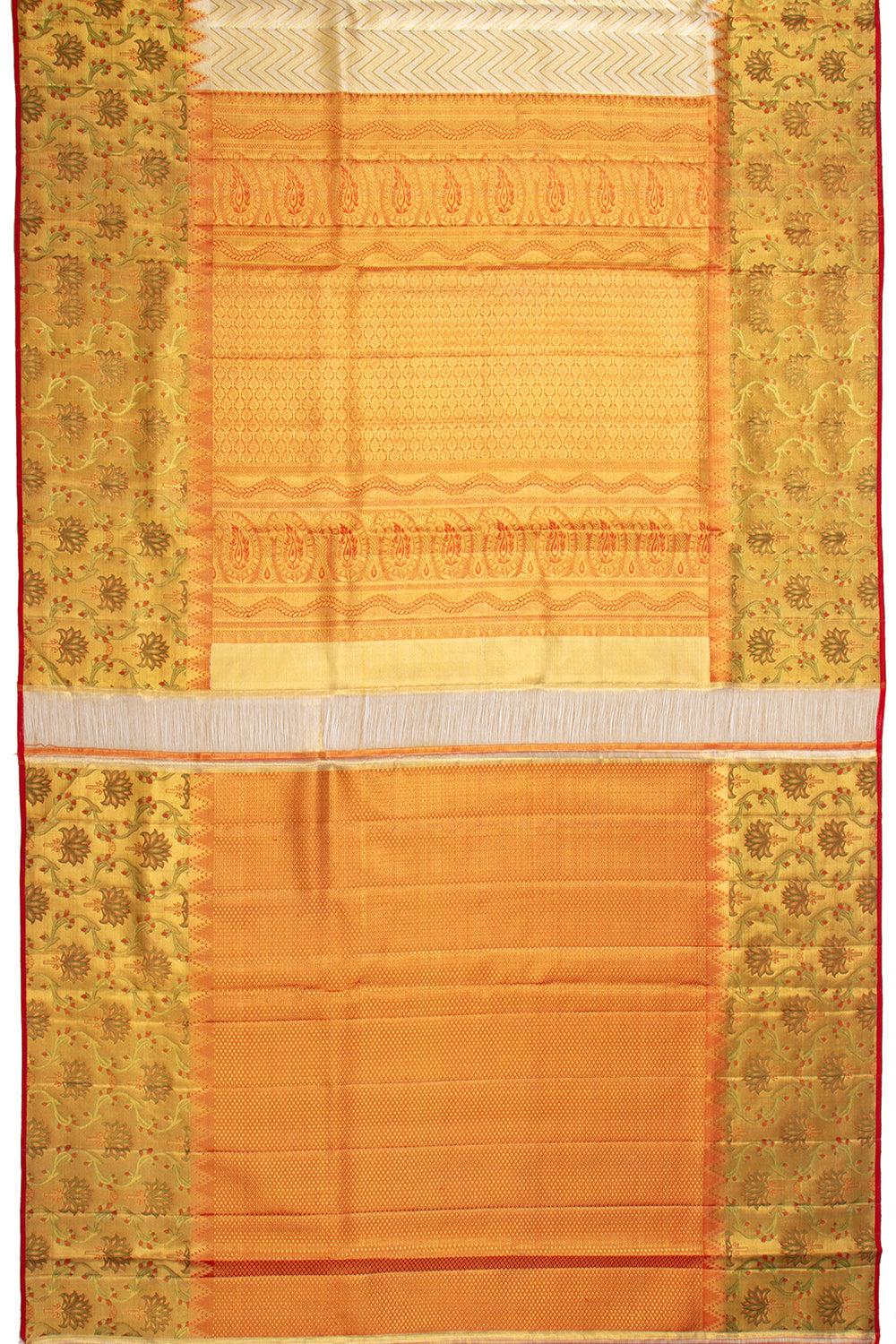 Kanchipuram Silk Tissue Zig Zag Lines Gold Saree