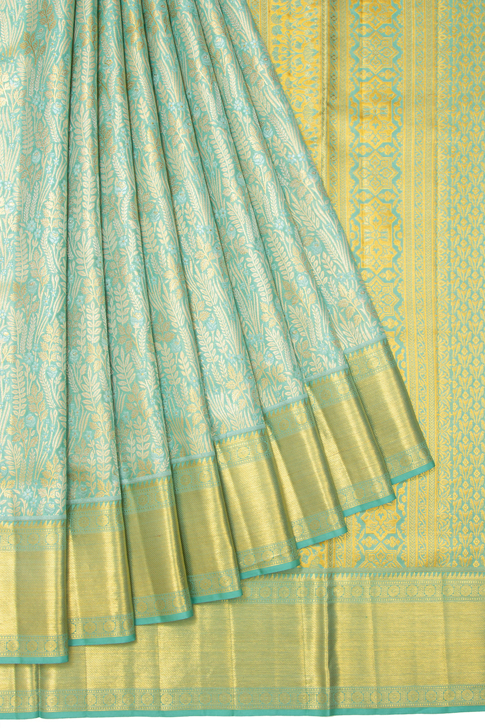 Kanchipuram Silk Brocade Sea Blue Saree