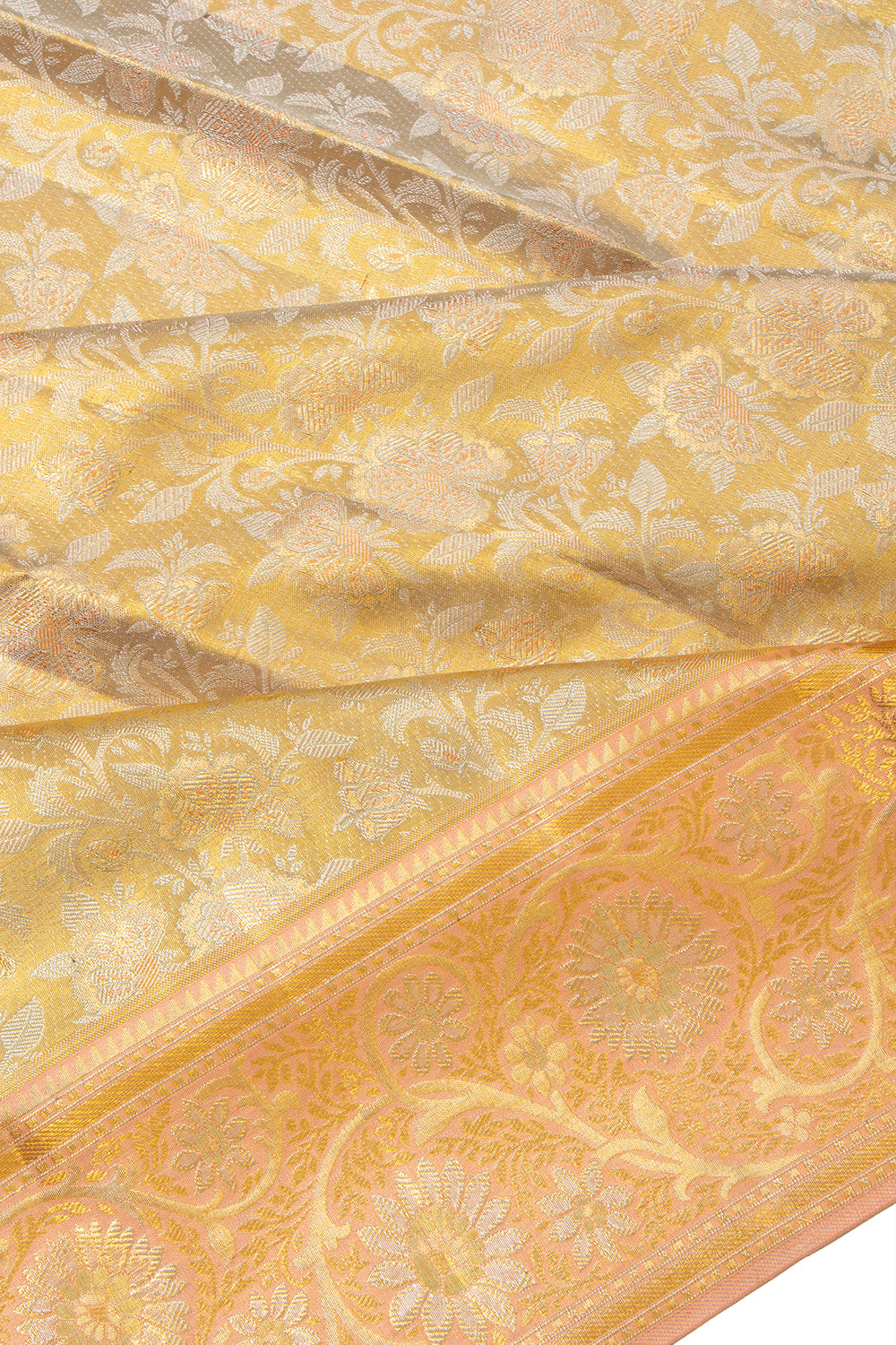 Kanchipuram Silk Tissue Jaal Gold Saree