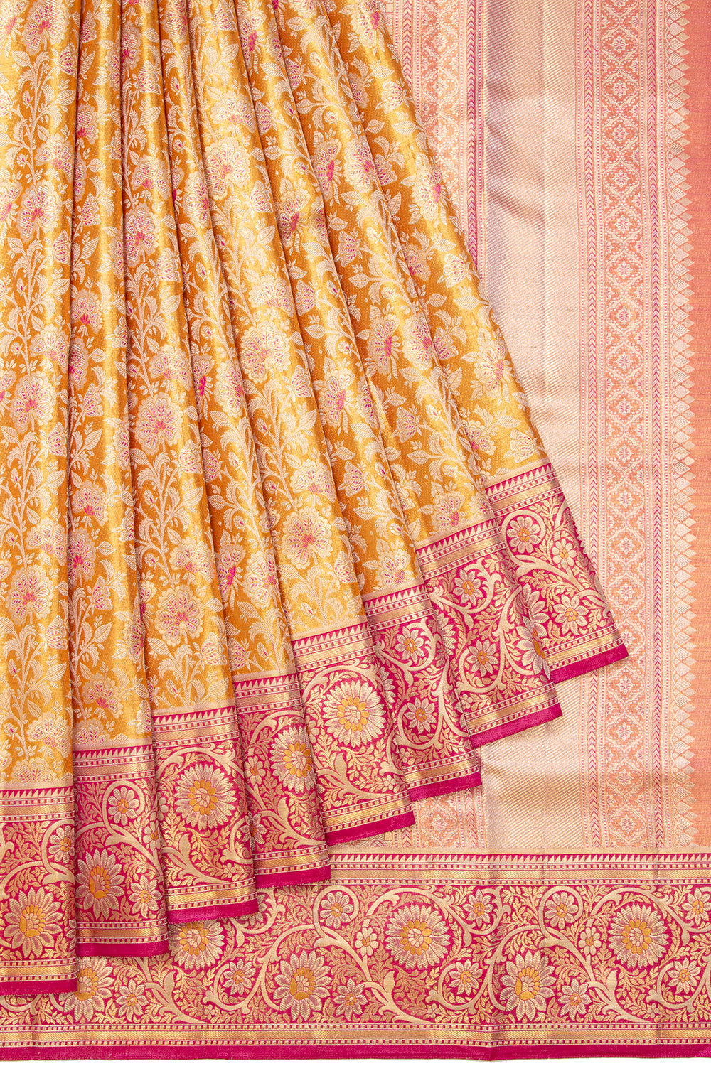Kanchipuram Silk Tissue Jaal Yellow Saree