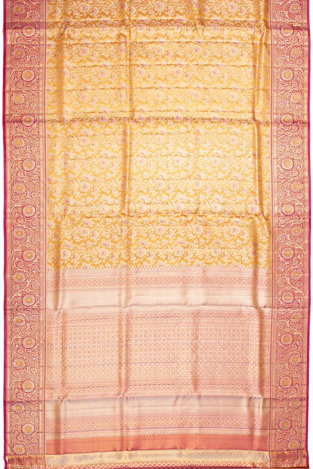 Kanchipuram Silk Tissue Jaal Yellow Saree
