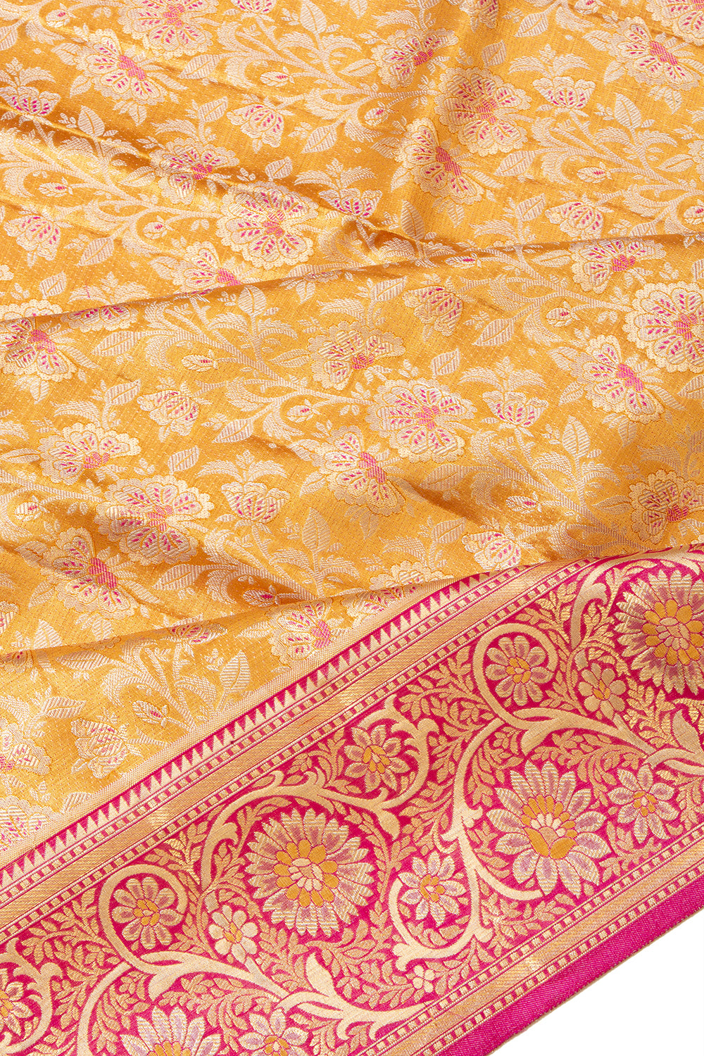 Kanchipuram Silk Tissue Jaal Yellow Saree