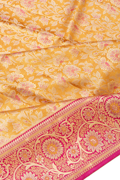 Kanchipuram Silk Tissue Jaal Yellow Saree