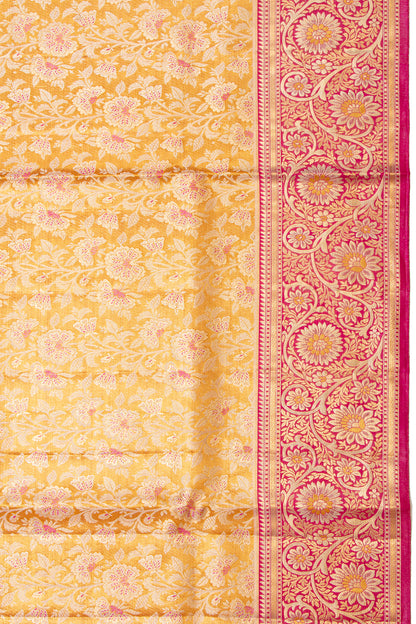 Kanchipuram Silk Tissue Jaal Yellow Saree