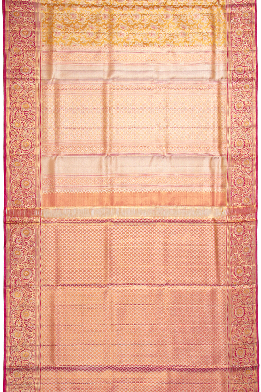Kanchipuram Silk Tissue Jaal Yellow Saree